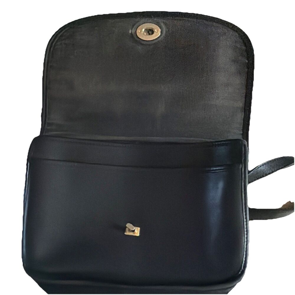 Georgetown Leather Design Black Shoulder Bag TurnLock Inner Pockets Gold Vintage - Picture 2 of 10